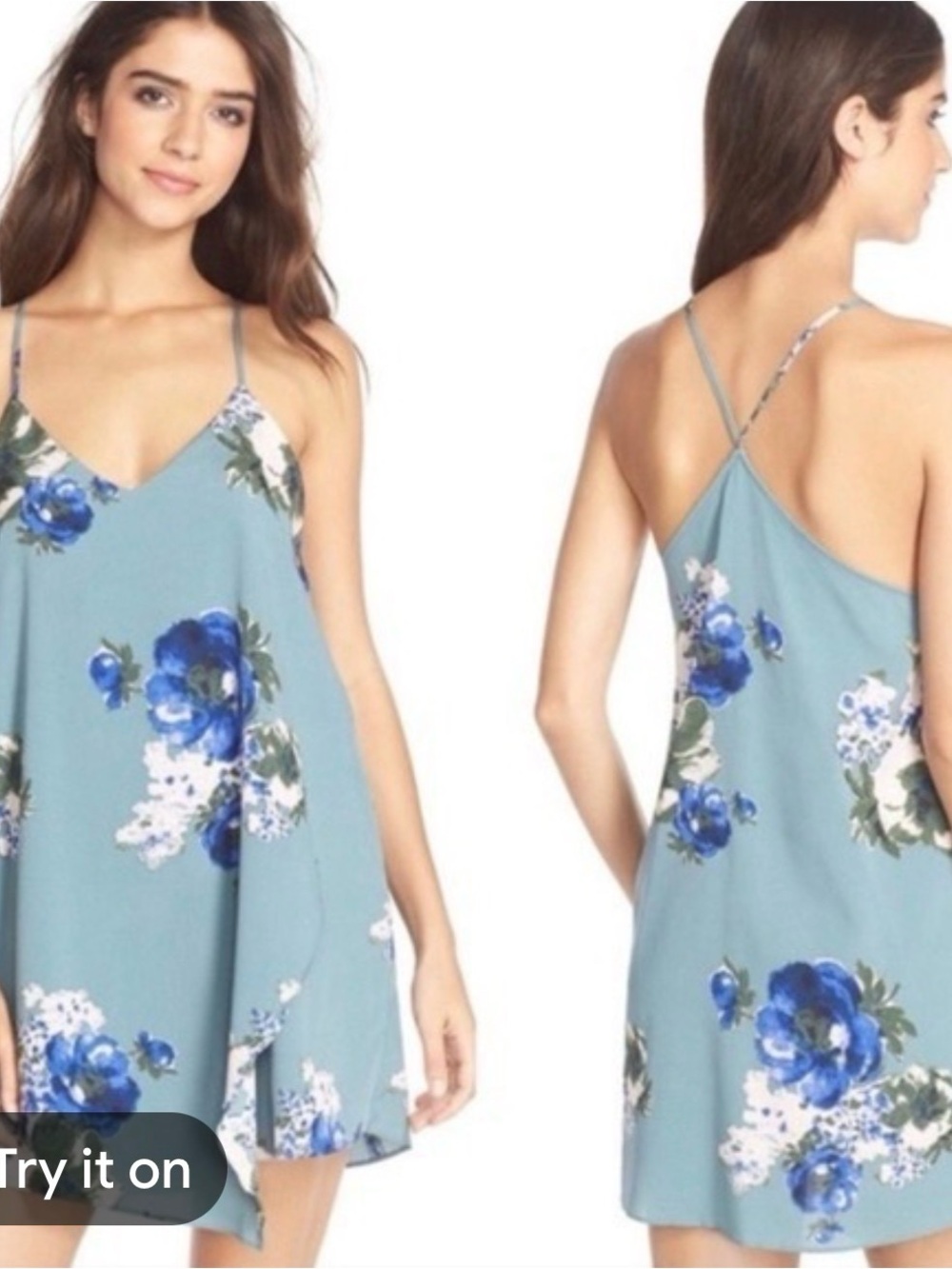 Free People Cascades mini Slip Dress Blue Floral